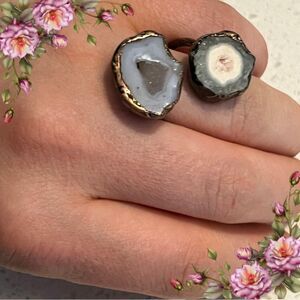 Retro Style Natural Crystals Cluster‎ Big Statement Adjustable Ring